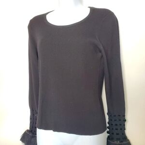 Jaeger Medium Ribbed Sweater Black Bell Sleeve
